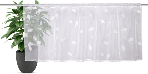 Scheibengardine mit Tunnelzug "Shary" weiß bestickt HxB 45x145cm
