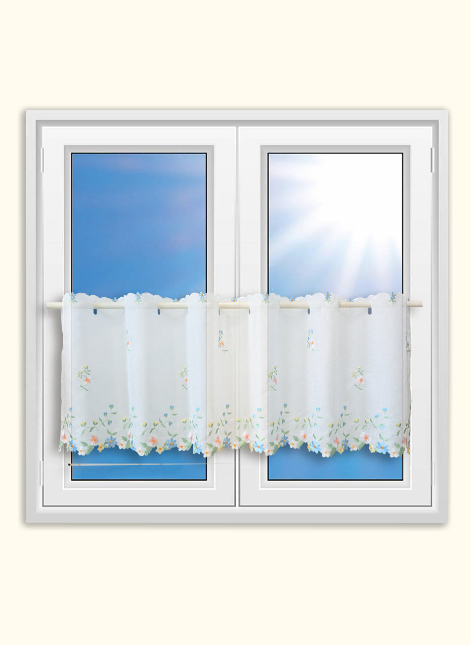 Scheibengardine bestickt mit Blumen HxB 48x140cm 2483