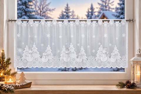 Scheibengardine Weihnachtsbaum Schneemann weiß HxB 50x140cm 2373