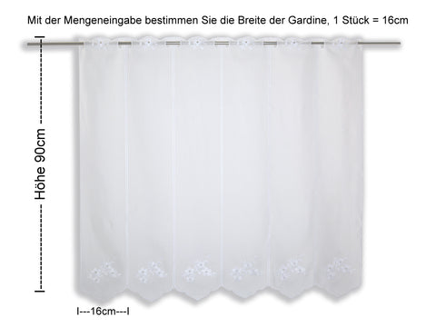 Scheibengardine Blume bestickt weiß Höhe 30/45/60/90cm nach Maß