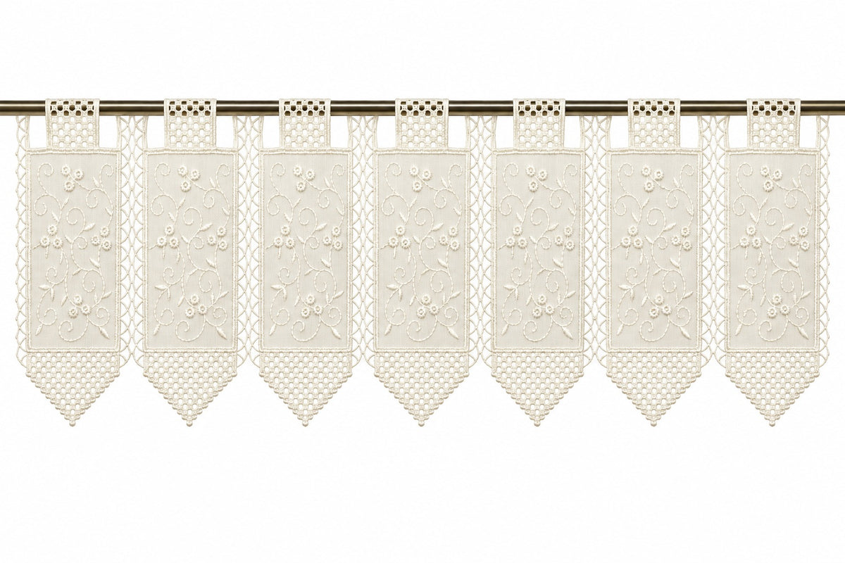 nach Maß Scheibengardine bestickt weiß Ranke Höhe 23/45/60cm Bistro Hardanger