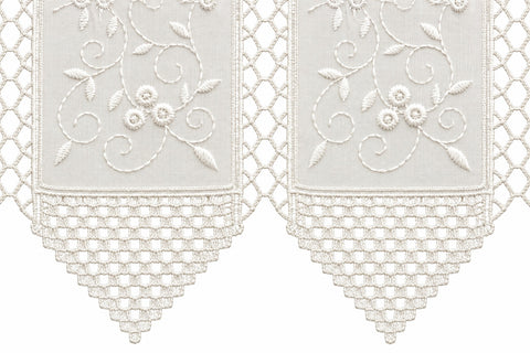 nach Maß Scheibengardine bestickt weiß Ranke Höhe 23/45/60cm Bistro Hardanger