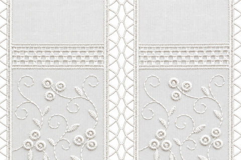 nach Maß Scheibengardine bestickt weiß Ranke Höhe 23/45/60cm Bistro Hardanger