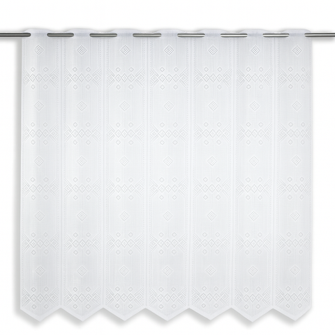 Nach Maß Scheibengardine Jacquard weiß mit Rautenmuster in 4 versch. Höhen