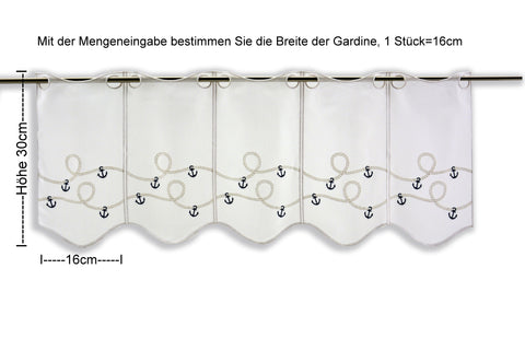 nach Maß Scheibengardine Anker Tau bestickt Bistrogardine blau weiß versch. Höhen