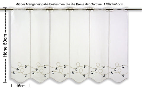 nach Maß Scheibengardine Anker Tau bestickt Bistrogardine blau weiß versch. Höhen