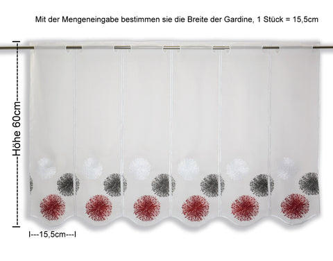 Nach Maß Scheibengardine Rawlins rot bestickt Höhe 45/60cm