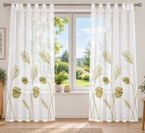 Schlaufenschal Monstera bestickt transparent 2489 BxH 140x245cm
