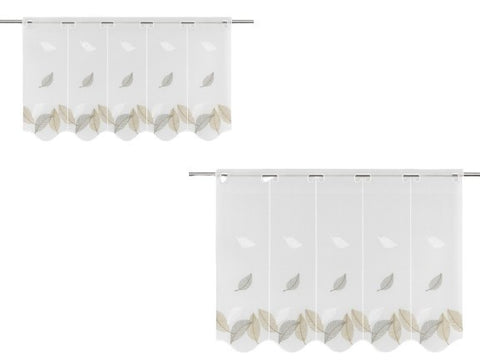 nach Maß Scheibengardine Blätter grau beige Höhe 45/60cm