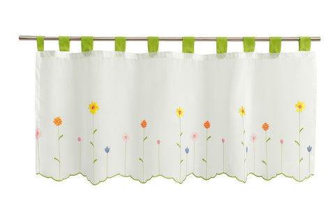 Scheibengardine bestickt Blumen Schlaufen Bistrogardine Panneaux HxB 48x140cm