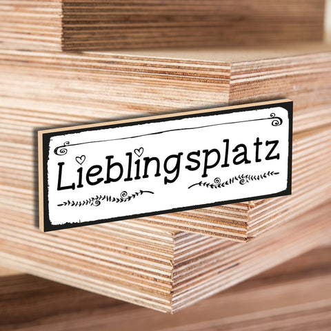 Holzschild "Lieblingsplatz" bedruckt 10x28cm Deko